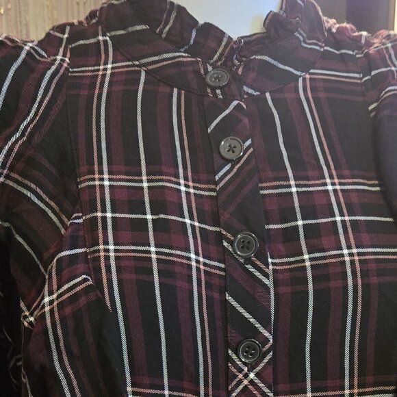 Black plaid flannel shirt with frills L (8-10) - Picture 2 of 8